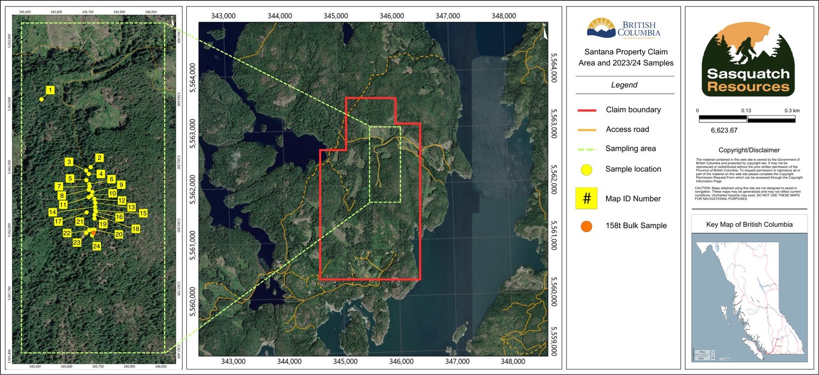 Figure 1. Santana Property Claim Area and 2023/24 Samples.