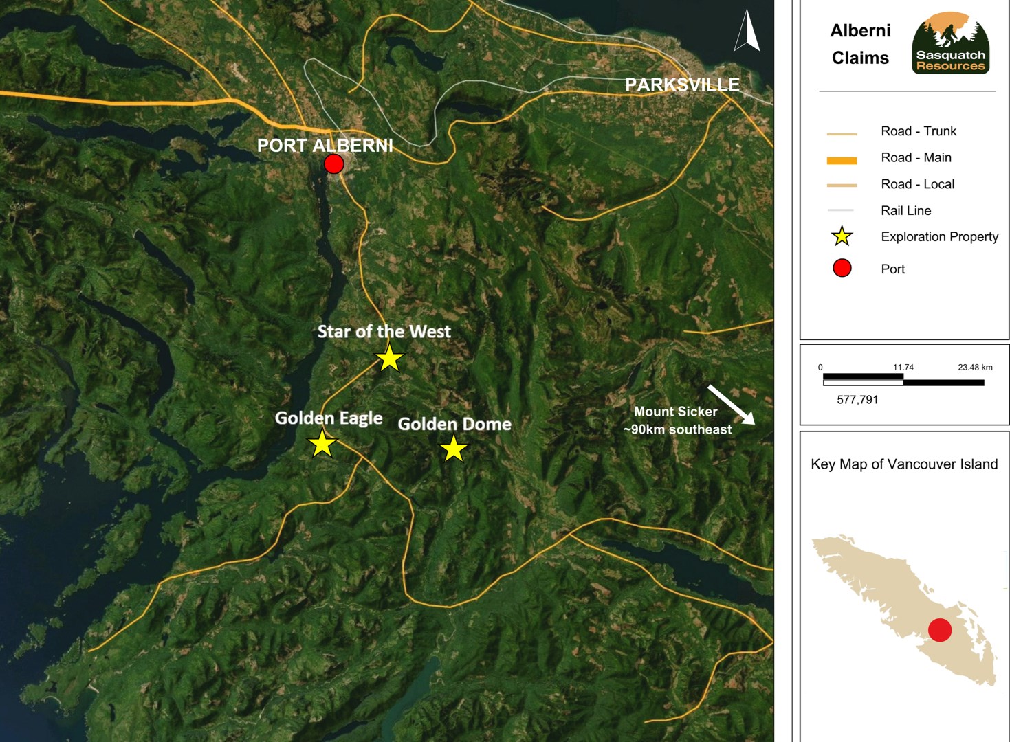 Map 1 – Alberni Claims areas explored and sampled