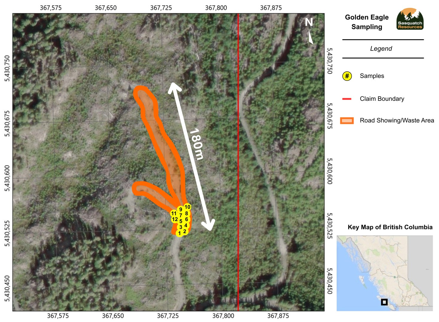 Map 3 – Sample locations from mineralized logging road area at Golden Eagle