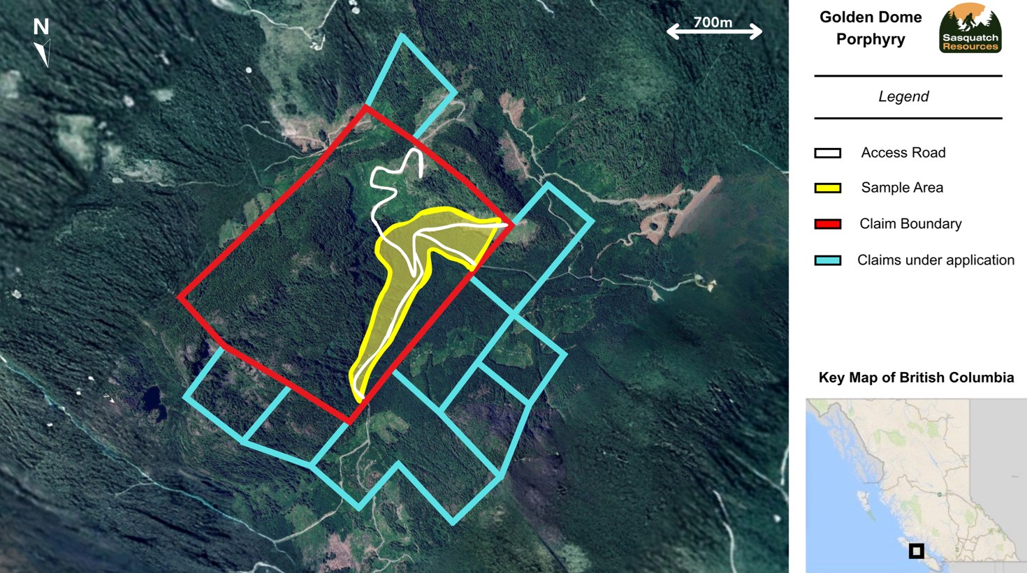 Map 5 – Sample area, showing rough outline of apparent porphyry system at Golden Dome