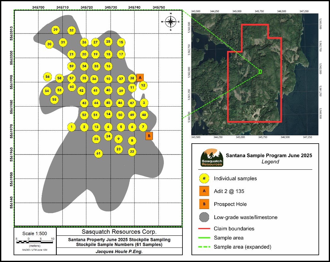 Figure 1. Santana Property Claim Area and Sample locations