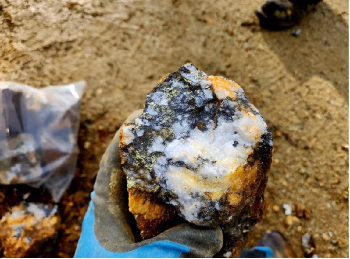 Figure 4. Chip from a 200 lbs mineralized boulder encountered while waste rock sampling