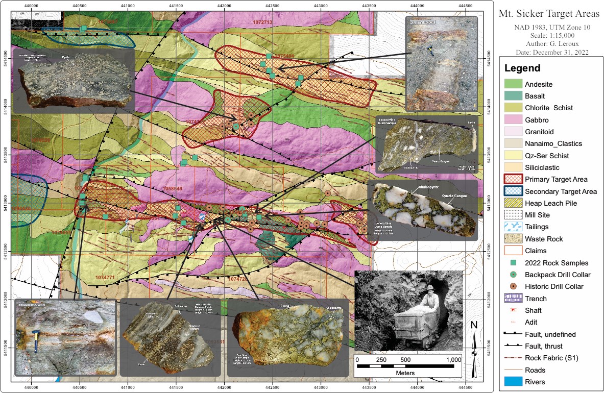 Figure 4 – Zones of interest with 2022 sampling and back-back drill hole locations indicated