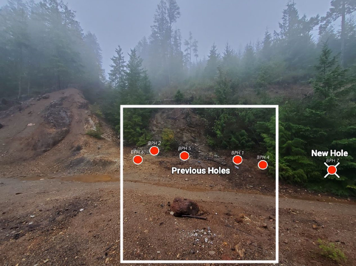 Figure 1. Hole placements in Historic Mining Zone at Mount Sicker
