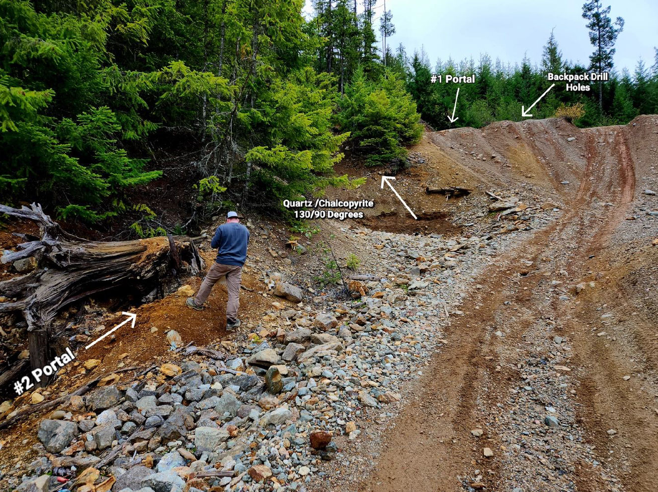 Figure 9: Lower Lenora waste rock pile looking up at Backpack drill hole site